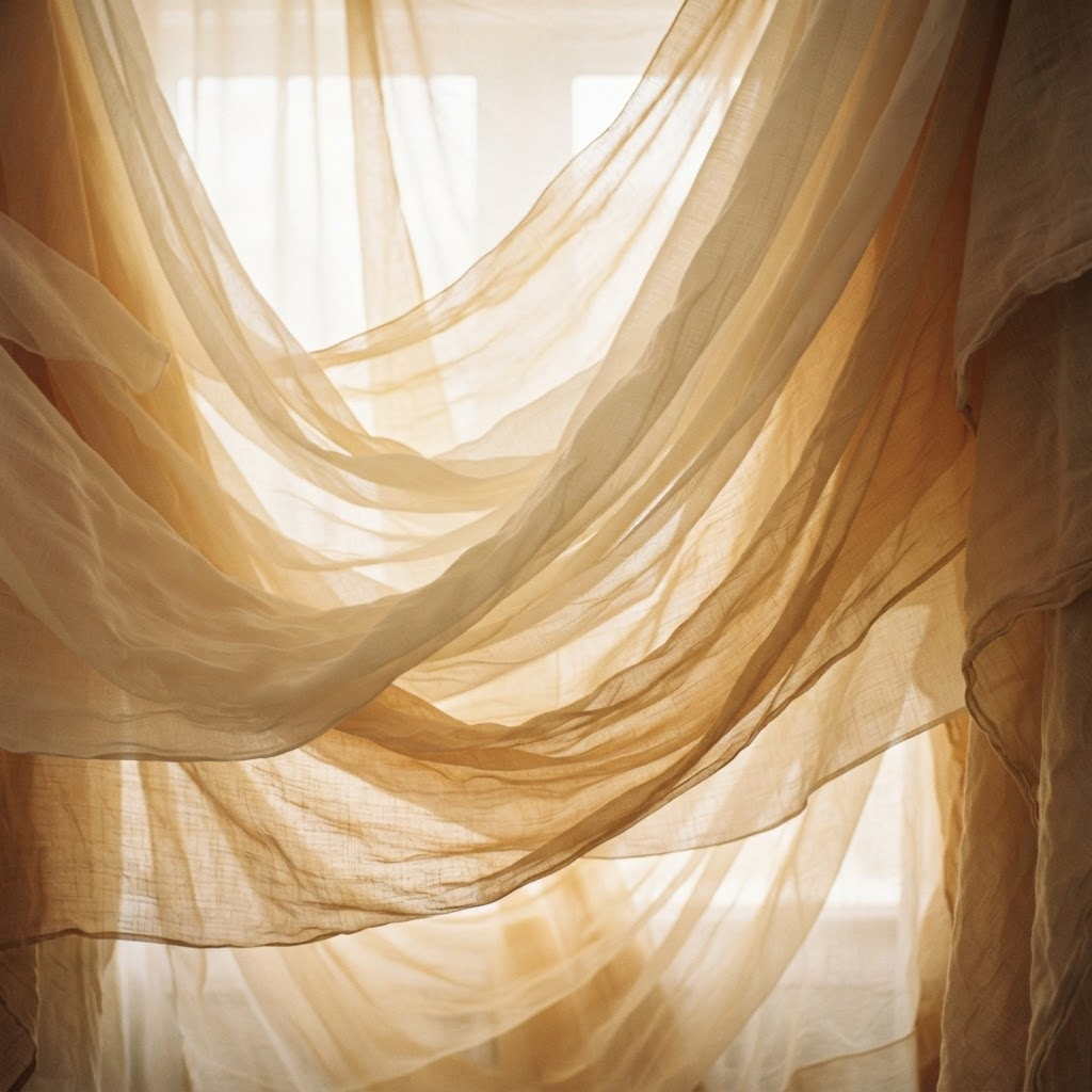 Soft light diffusing through layered translucent fabric