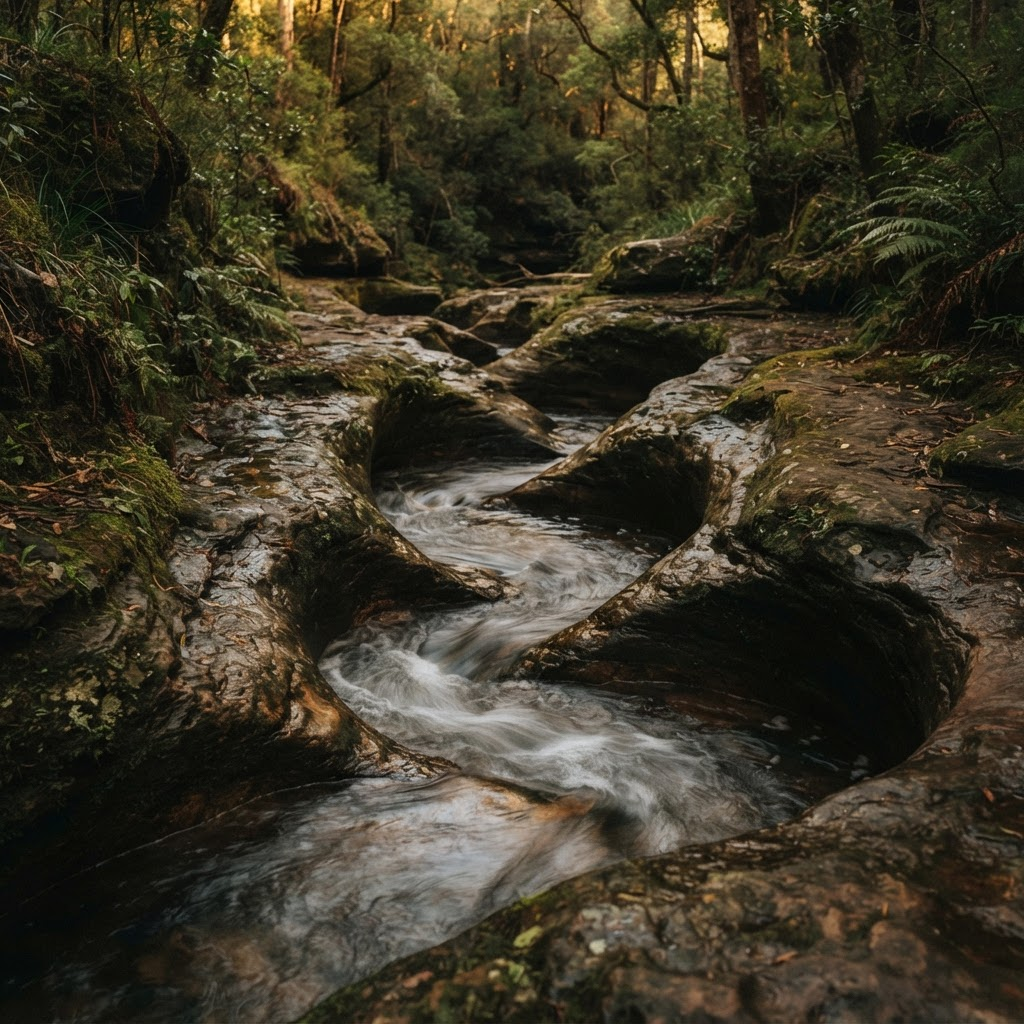 Water moving through a narrow channel in stone